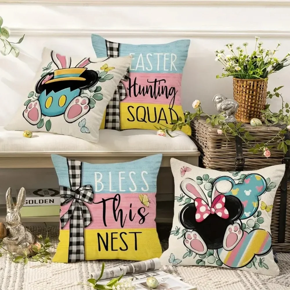 New 4pcs Easter Egg Mickey Mouse Throw Pillow Covers Holiday Decor 18x18 Disney